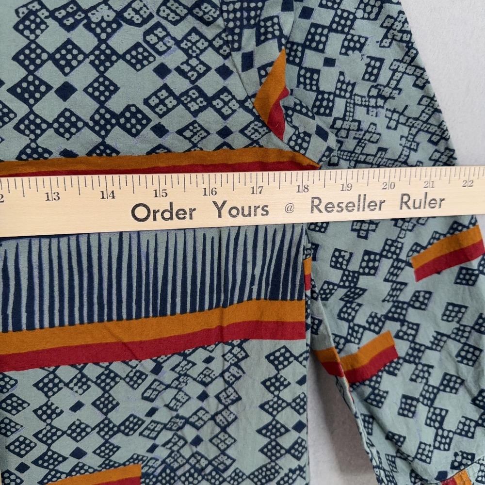 Gramicci Dress Womens Small Green Geometric Henley 3/4 Sleeve Boho Tribal Cotton - Picture 9 of 12